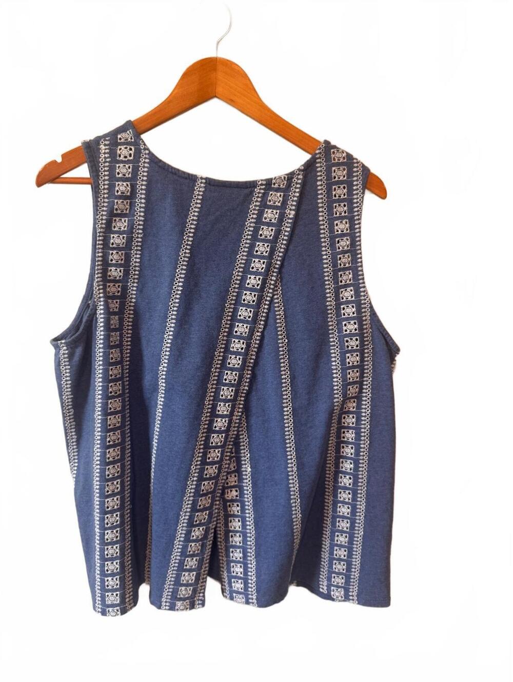 J. JILL | Sleeveless Embroidered Stripe Cotton Tank Boho Lagenlook Modest XL - Picture 2 of 6
